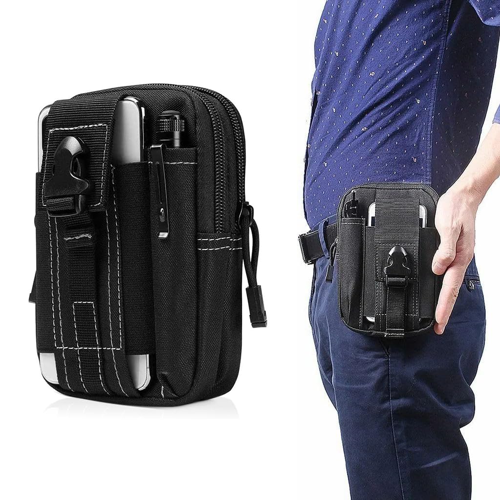 GUSTAVE Tactical Waist Bag for Men, Oxford Cloth Mobile Pouch Mini Bag EDC Outdoor Gadget Pocket Double Layer Lightweight Waist Gadget Bag Zipper Pouch for Keys, Tools, Pen, Phone GUSTAVE Tactical Waist Bag for Men, Oxford Cloth Mobile Pouch Mini Bag EDC Outdoor Gadget Pocket Double Layer Lightweight Waist Gadget Bag Zipper Pouch for Keys, Tools, Pen, Phone